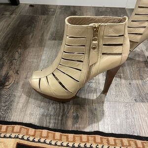 Women's Beige Peep-Toe Ankle Boots